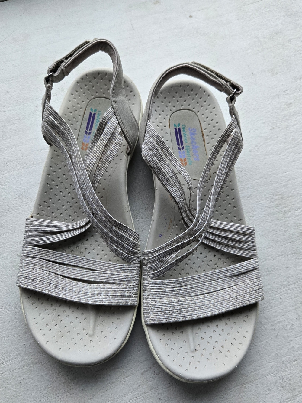 Skechers Women's Metallic Gray Strappy Comfort Sandals - Picture 1 of 16